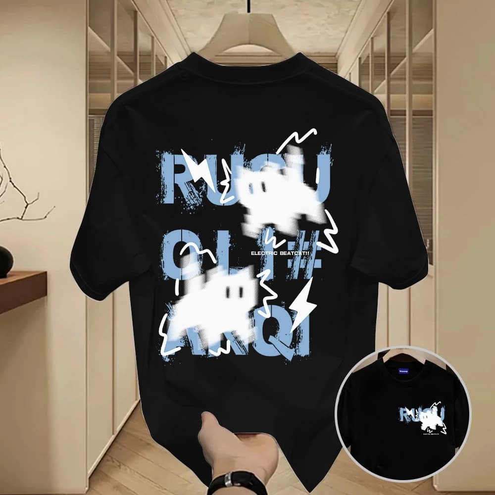 ✨Hàng có sẵn✨WASSUP Lightning Cat-Áo thun nam mới! cotton, thời trang, Unisex