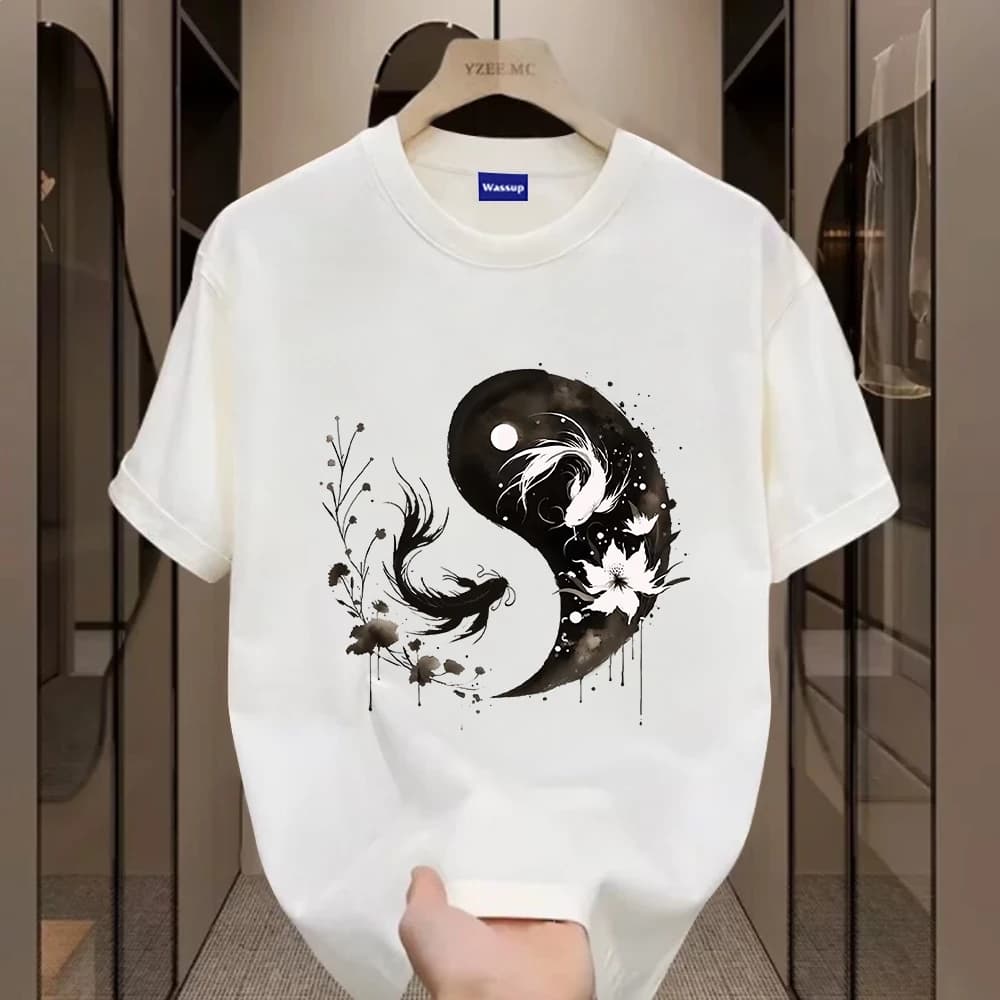 ✨Hàng có sẵn✨WASSUP Chinese Tai Chi Fish-Áo thun nam mới! cotton, thời trang, Unisex