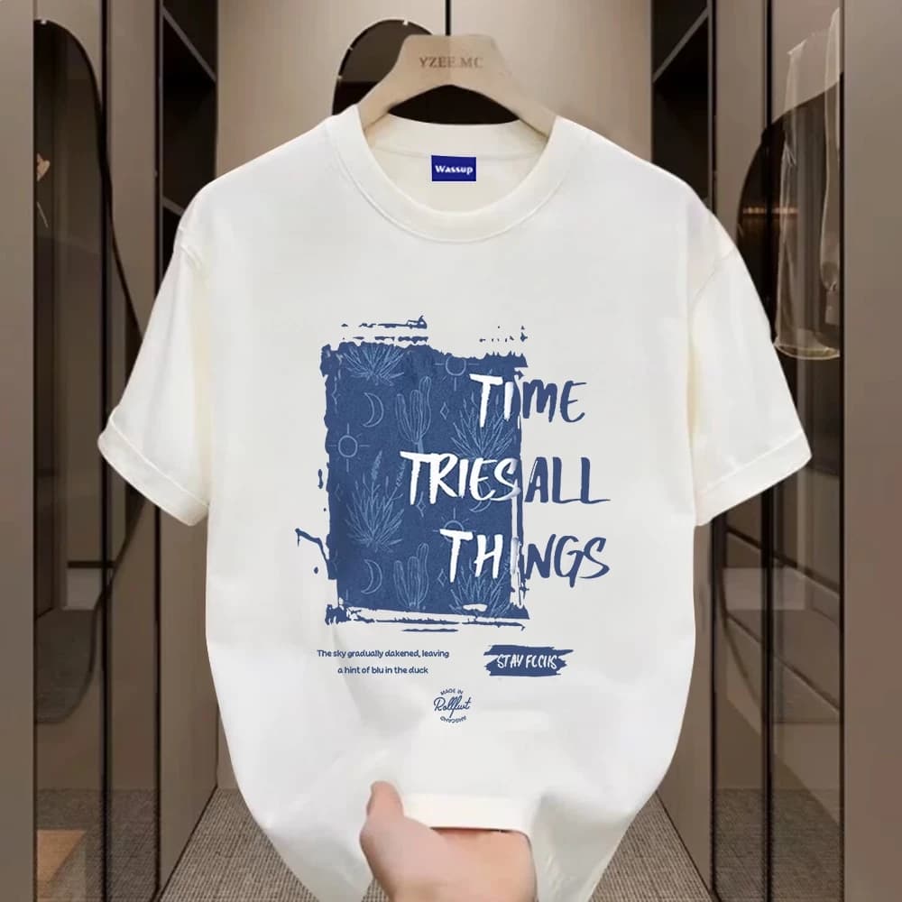 ✨Hàng có sẵn✨ WASSUP Simple and casual letters-Áo thun nam mới! cotton, thời trang, Unisex