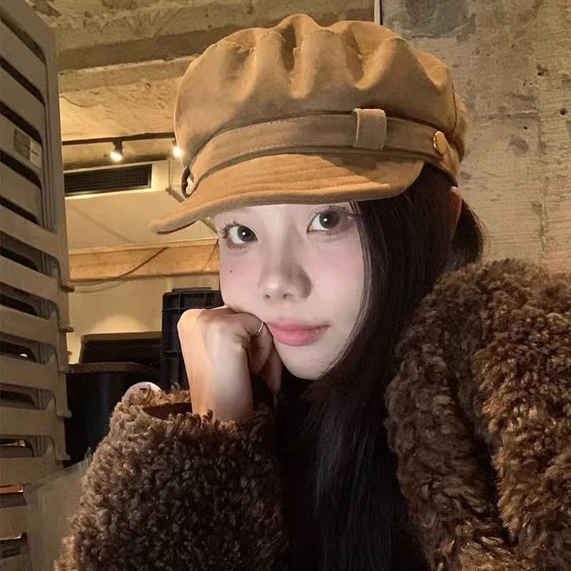 Mùa Thu Phong Cách Mới Retro Phong Cách Anh Quốc Newsboy Mũ Nữ Da Lộn Cao Cấp Mũ Hình Bát Giác Mặt Nhỏ Mũ Họa Sĩ Thời Trang