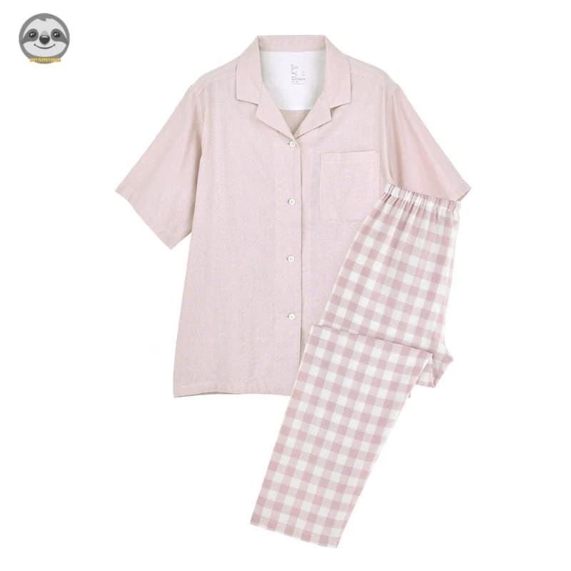 Phong cách Nhật Bản Muji Style / Quần ngắn tay màu hỗn hợp Đồ ngủ / Bộ đồ ngủ sợi đôi Cotton / Đồ ngủ cặp đôi / Bộ đồ Loungewear đơn giản