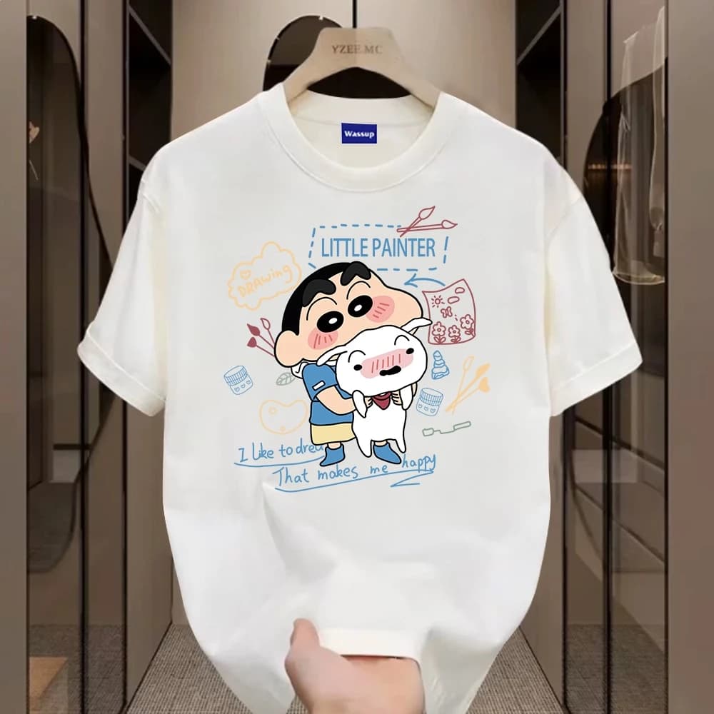 ✨Hàng có sẵn✨WASSUP Cartoon Anime Crayon Shin chan-Áo thun nam mới! cotton, thời trang, Unisex
