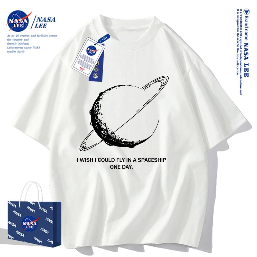 Áo thun NASA，áo thun ngắn tay hành tinh vũ trụ, cotton, dáng rộng, unisex