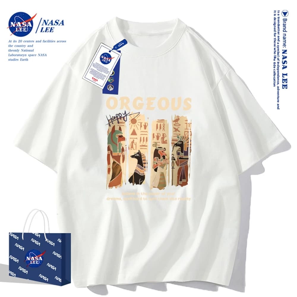 Áo thun NASA，áo thun ngắn tay tranh tường cổ điển, cotton, dáng rộng, unisex