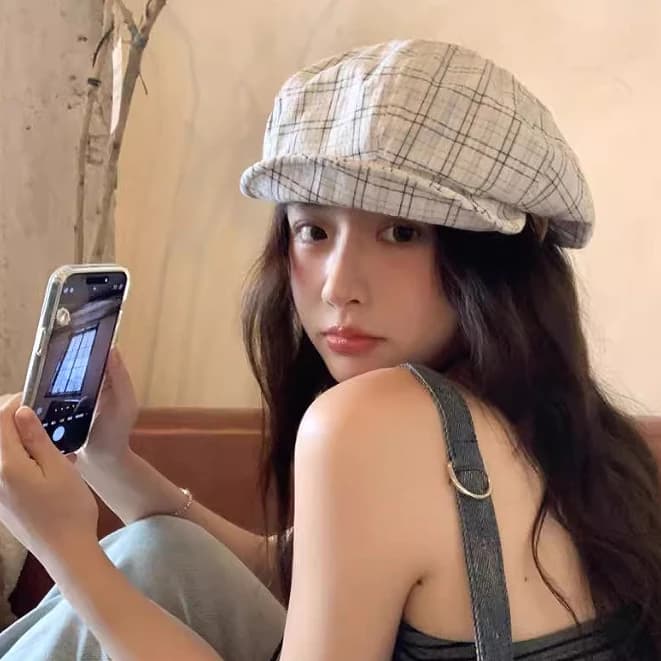 Mũ Retro Phong Cách Mới Hình Bát Giác Mũ Nữ Nhẹ Mùa Xuân Hè Kẻ Sọc Nghệ Thuật Newsboy Mũ Phong Cách Hàn Quốc Thời Trang Họa Sĩ Mũ Hợp Thời Trang