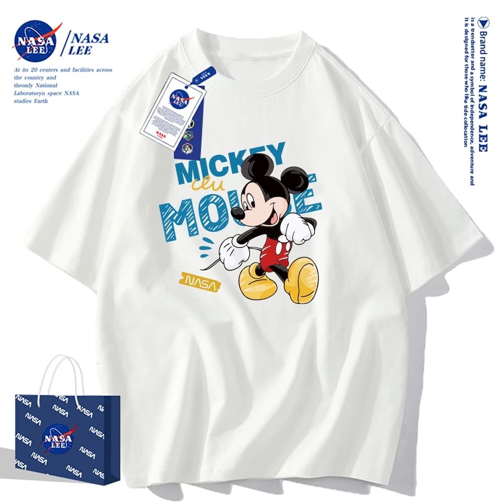 🔥Hàng có sẵn🔥Áo thun cổ tròn Mickey Mouse x NASA 2025, cotton, form rộng, phong cách cổ điển Mỹ