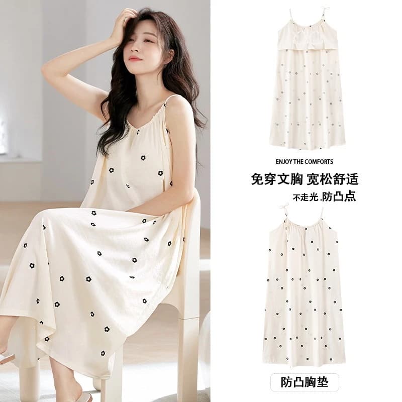 đồ bộ nữ đồ mặc nhà váy ngủ Bộ Đồ Ngủ Nữ Có Miếng Lót Ngực Bộ Đồ Ngủ Chống Va Đập Sling Bộ Đồ Cloud Cotton Ngọt Ngào Phong Cách Công Chúa Loungewear Không Áo Ngực Thoải Mái Một @ -