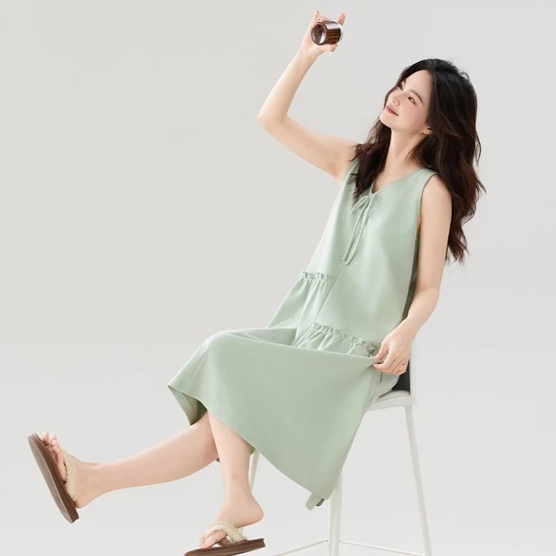 đồ bộ nữ đồ mặc nhà  váy ngủ   Bộ Đồ Ngủ Nữ Váy Ngủ Nữ Cotton Nguyên Chất Không Tay Thường Ngày Treo Váy Gợi Cảm Áo Rời Loungewear Thoải Mái Thoáng Mát Một @