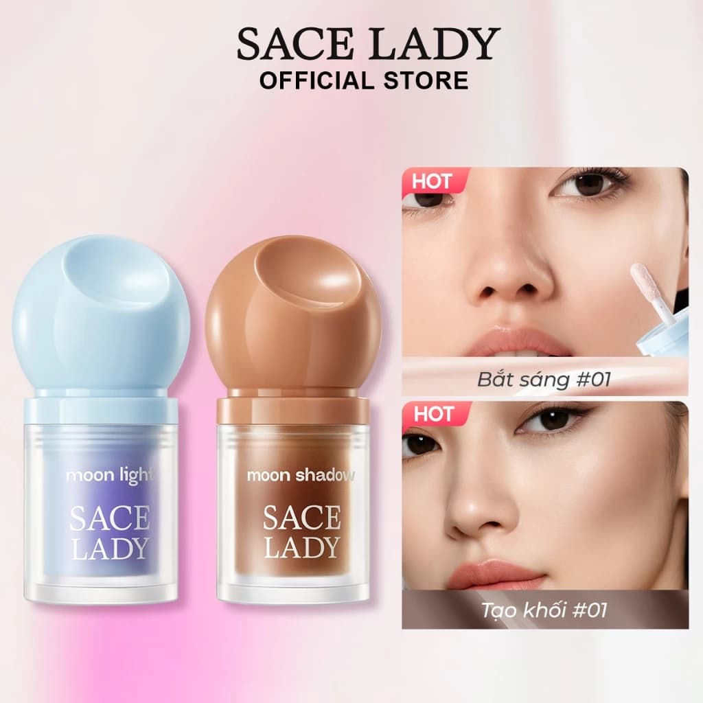 SACE LADY bắt sáng highlight + kem tạo khối lâu trôi có sắc tố cao chống thấm 7g