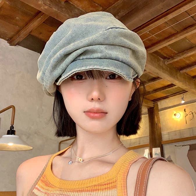 Nón beret hình bát giác phù hợp mặt nhỏ, chống nắng, thiết kế thời trang