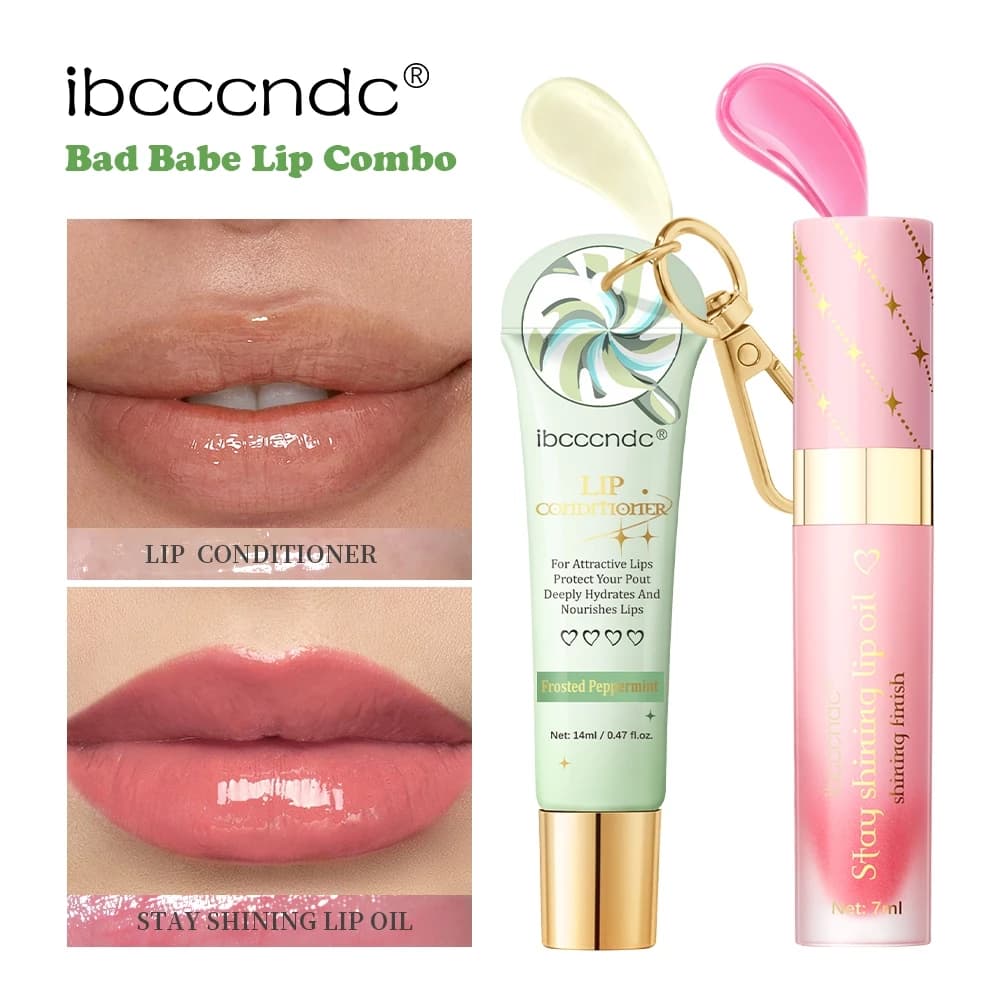 Bộ dầu dưỡng môi dưỡng ẩm Lakerain Bad Babe Lip Combo bóng lâu trôi, Bộ du lịch di động, Bộ trang điểm Lip Plumpers (Hương bạc hà)