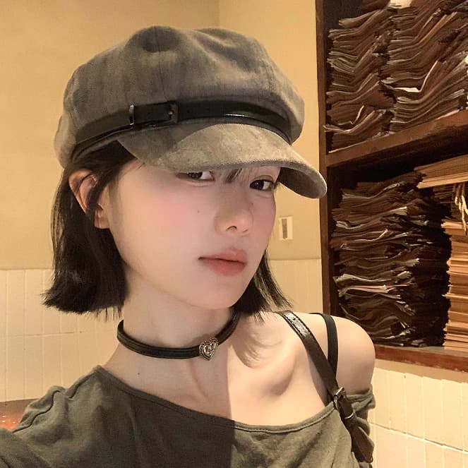Thắt lưng khóa da lộn beret nữ văn học, phù hợp chu vi đầu lớn, thời trang