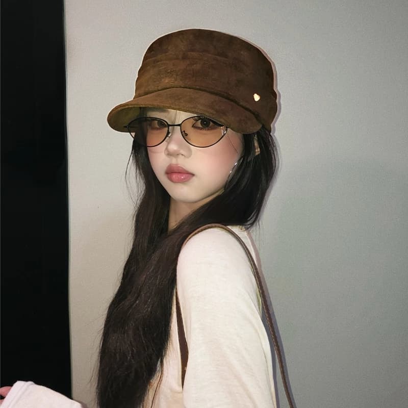 Mũ Da Lộn Màu Cà Phê Xuân Thu 2025 - Style Retro Newsboy Cap