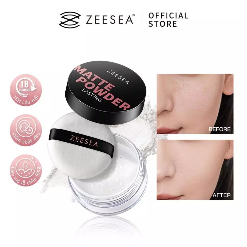 (COD) Phấn phủ dạng bột Zeasea dung tích lớn 22g kiểm soát dầu phấn phủ dạng bột phấn phủ bột thu nhỏ lỗ chân lông nhẹ và lâu trôi với miếng mút trang điểm