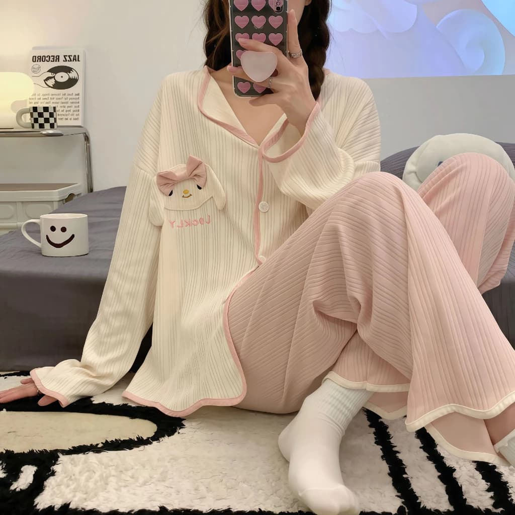 Bộ Đồ Ngủ Mặc Nhà Cho Nữ Mùa Hè Họa Tiết Dễ Thương, Tay Ngắn Quần Ngắn - Phong Cách Ngọt Ngào Dành Cho Nữ Sinh