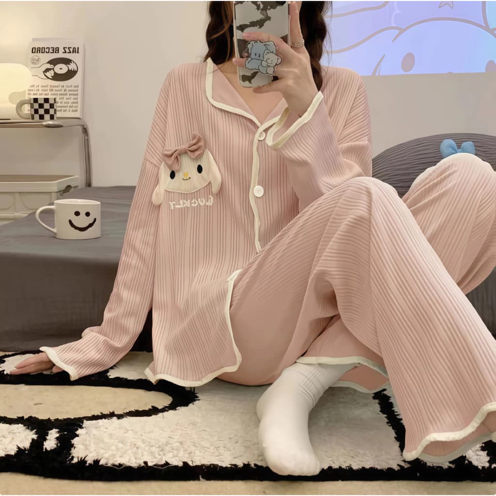 Đồ ngủ nữ kiểu áo khoác cardigan: Họa tiết hoạt hình dễ thương, chất liệu trơn màu mềm mại - Mẫu mới mặc nhà thoải mái, ra ngoài thanh lịch