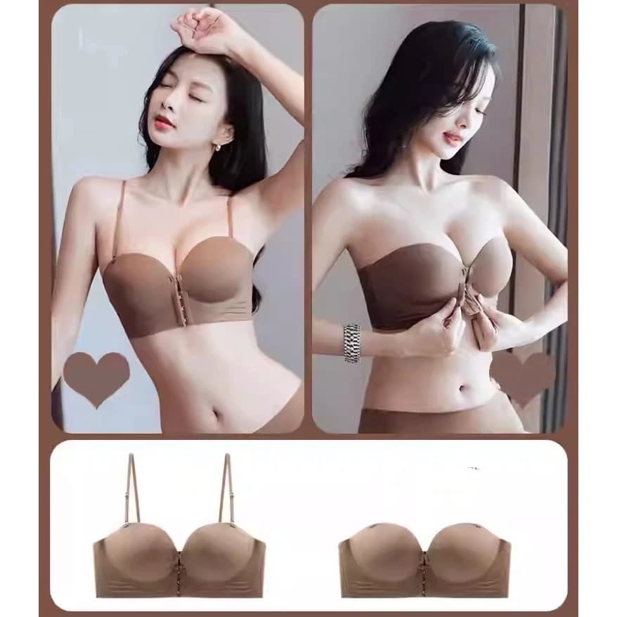 Áo Ngực Cài Trước Không Gọng - Dệt Liền Phiến Không Hằn, Nâng Ngực Đầy Đặn, Đệm Dày 3CM - 2 Kiểu Đeo (Không Dây/Dây Mảnh)