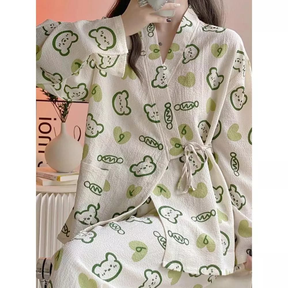 Bộ Đồ Ngủ Nữ Cao Cấp Cotton Mềm - Áo Dài Tay Quần Dài Thắt Nơ, Thiết Kế Thời Thượng Tôn Dáng, Đồ Ở Nhà Sang Trọng