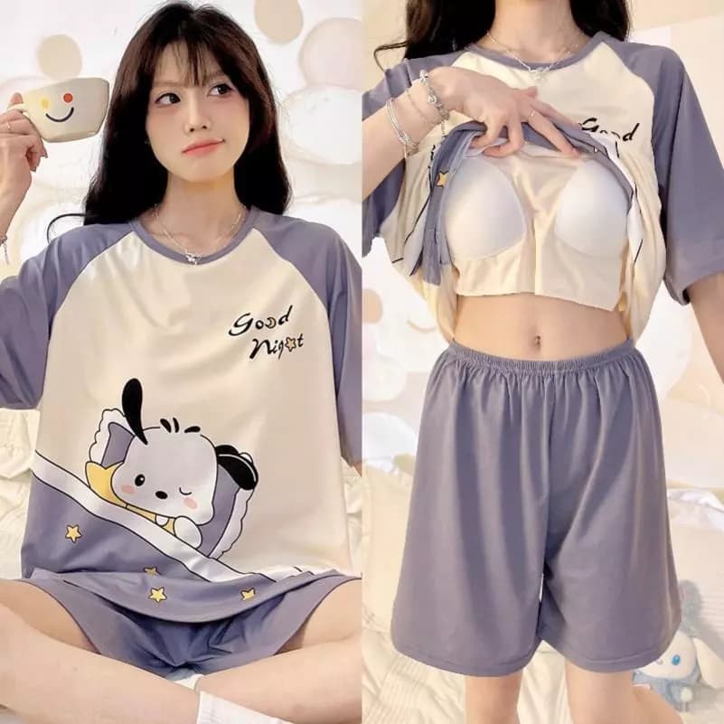 【Giảm giá thanh lý】[HOT]Đồ ngủ bộ nữ tay ngắn quần sóc có đệm ngực - Họa tiết thú động vật hoạt hình, thời thượng, mặc nhà hoặc ra ngoài