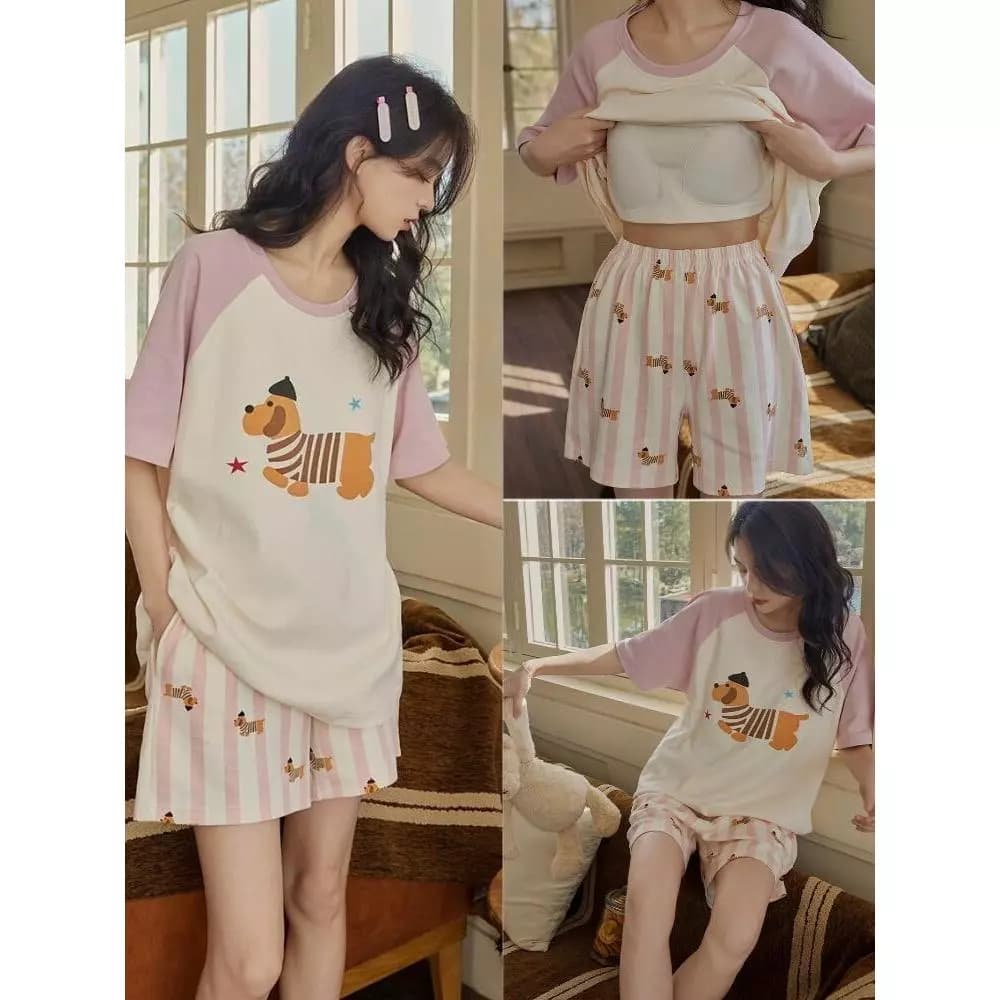 【INS BÁN CHẠY】Set Đồ Ngủ Học Sinh Cao Cấp - Áo Có Đệm Ngực Chất Cotton Mềm Mại, Kiểu Dáng Cá Tính Dễ Thương