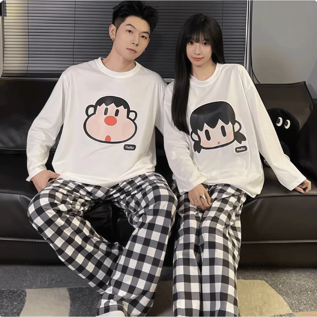 Đồ ngủ cặp đôi mới Thu Đông, áo cổ tròn dài tay & quần dài, mặc nhà & ra ngoài, chất liệu mềm mịn ấm áp.