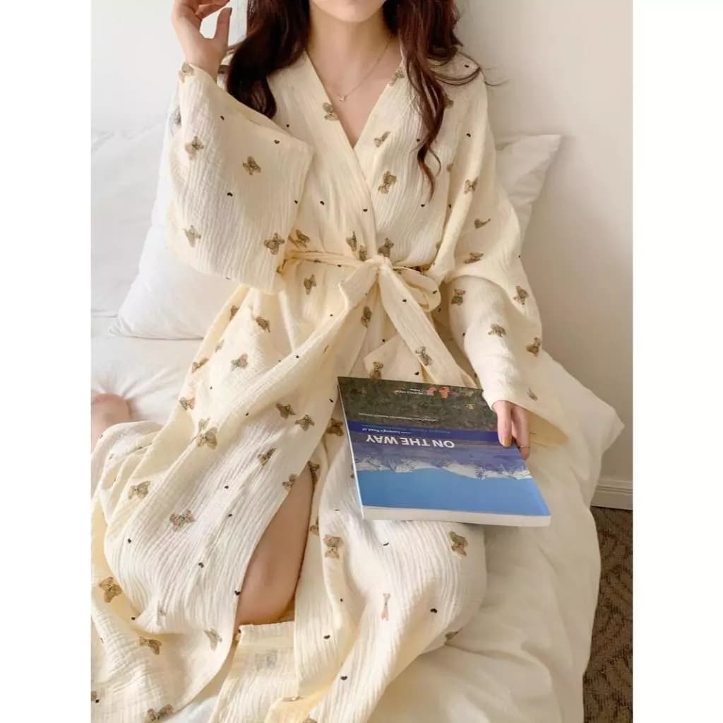 Áo Choàng Ngủ Nữ Dài Tay Chất Vải Cotton Cao Cấp Phong Cách Ý - Thiết Kế Thắt Dây, Đơn Giản Cá Tính Cho Thu Đông
