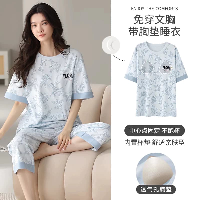 Bộ đồ ngủ nữ từ M đến 5XL, thiết kế quần crop và có miếng lót ngực, chất liệu mỏng nhẹ cho mùa hè