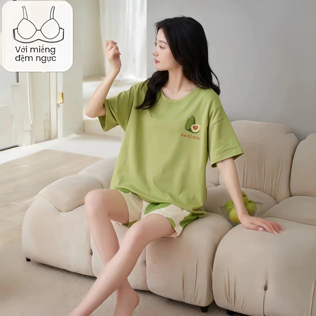 Bộ Đồ Ngủ Nữ 2 Mảnh Có Đệm Ngực - Chất Cotton Mây Mềm Mịn - Thiết Kế 2in1 Mặc Nhà & Mặc Ngoài - Ái Dày Dặn Nhưng Thoáng Mát Phù Hợp 4 Mùa