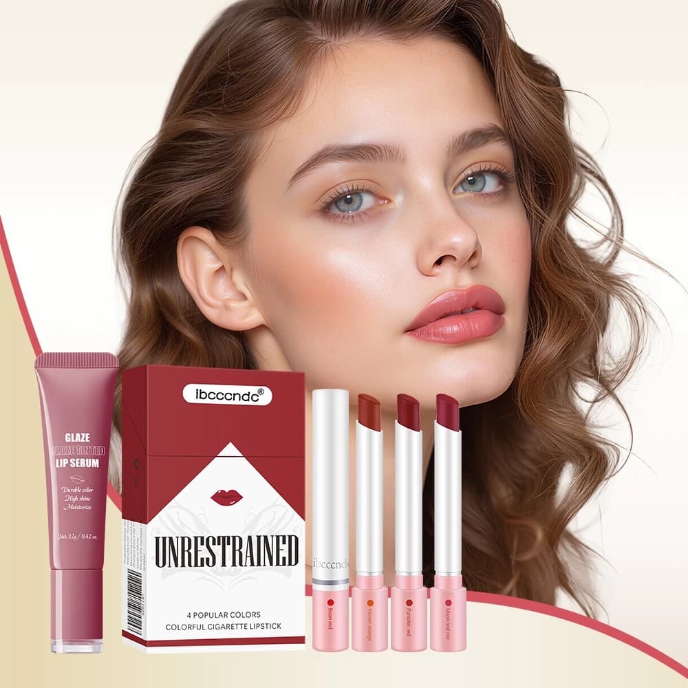 Bộ môi Lakerain 5 chiếc | Combo Môi Matte & Glossy | Craze Tinted Lip Serum + 4 Màu Son Môi Thuốc Lá Màu Đỏ Khỏa Thân Lâu Dài