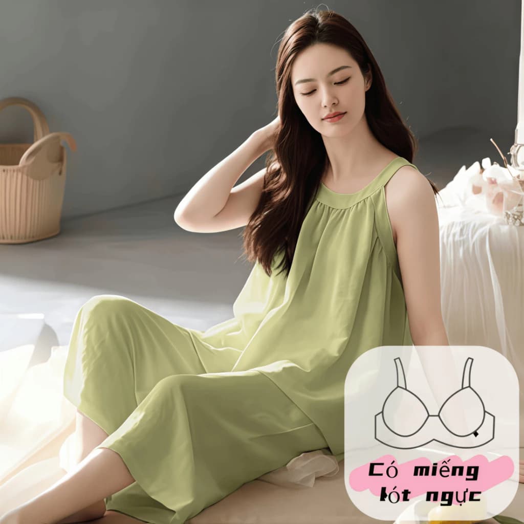 【Có đệm ngực】Bộ Mới Thu Đông Áo Hai Dây Phối Lưới + Quần Dài Tay Lỡ Chất Cotton Mềm Mại Mặc Nhà Hay Mặc Đi Chơi Sang Xịn Mịn