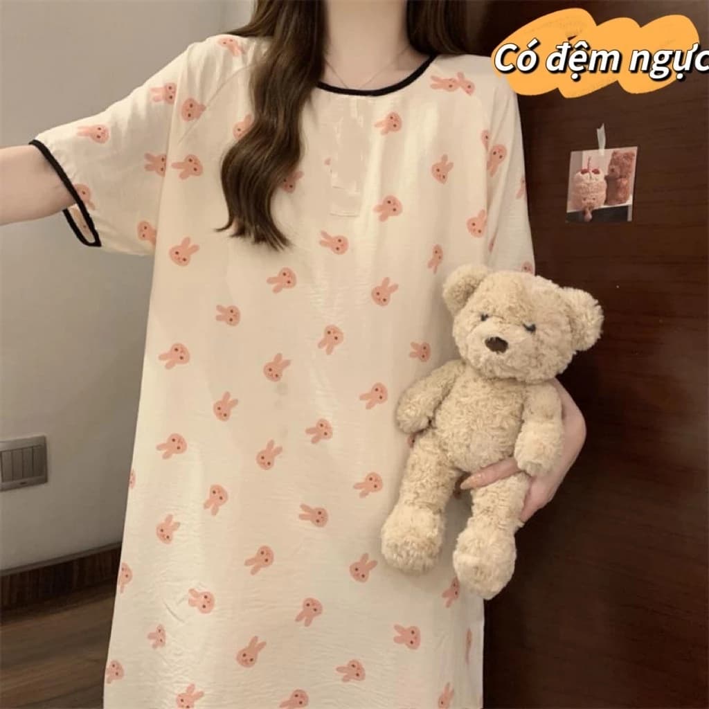 【Mẫu khuyến mãi – Bông + Cúp ngực liền】Váy ngủ mùa hè dáng cơ bản, mềm mại, thoáng khí, rộng rãi – Đồ ngủ & đồ mặc nhà cho nữ – Bản thoải mái dễ chịu