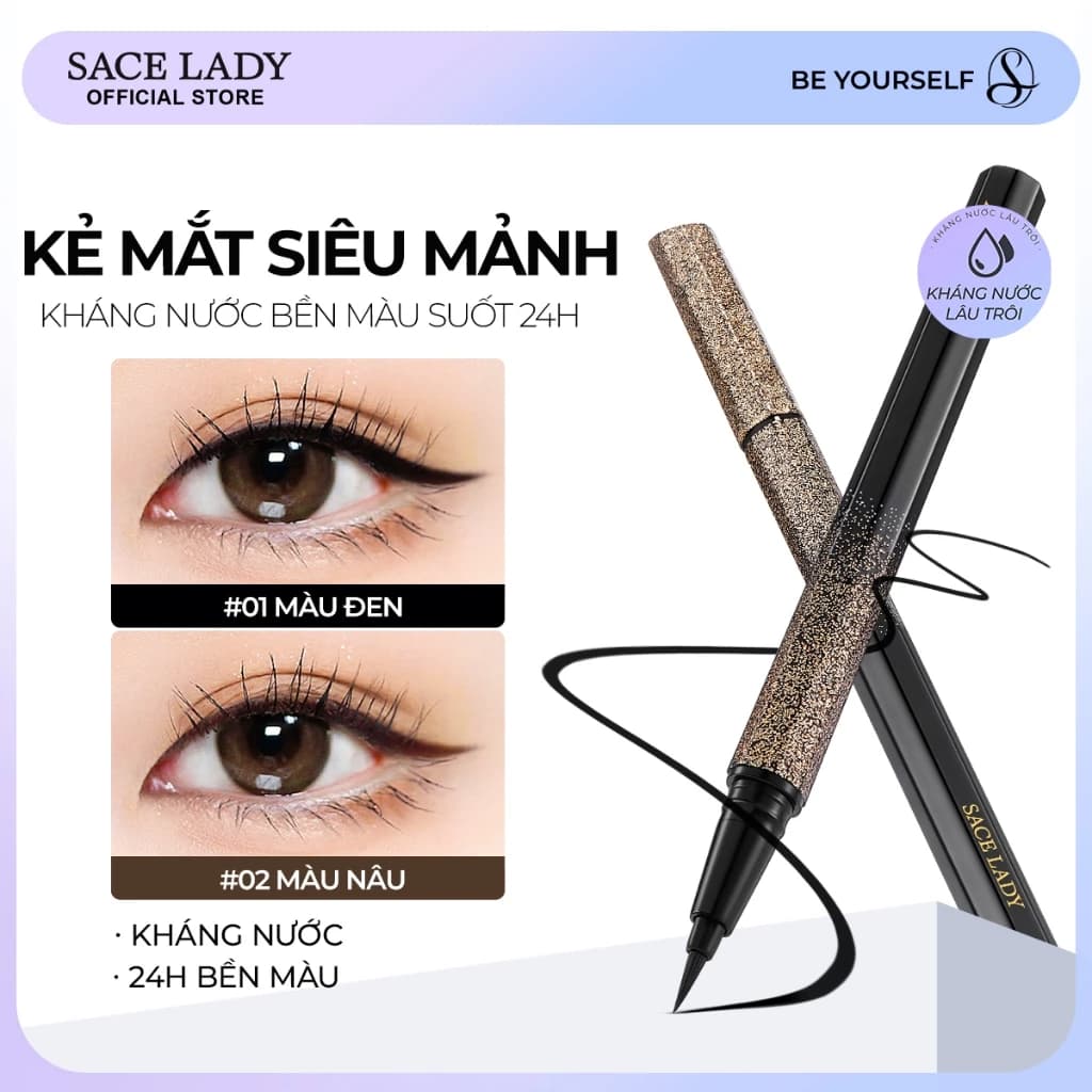 Bút Kẻ Mắt SACE LADY Dạng Lỏng Lâu Trôi Không Thấm Nước Nhanh khô Trang Diểm Mắt 0.7g