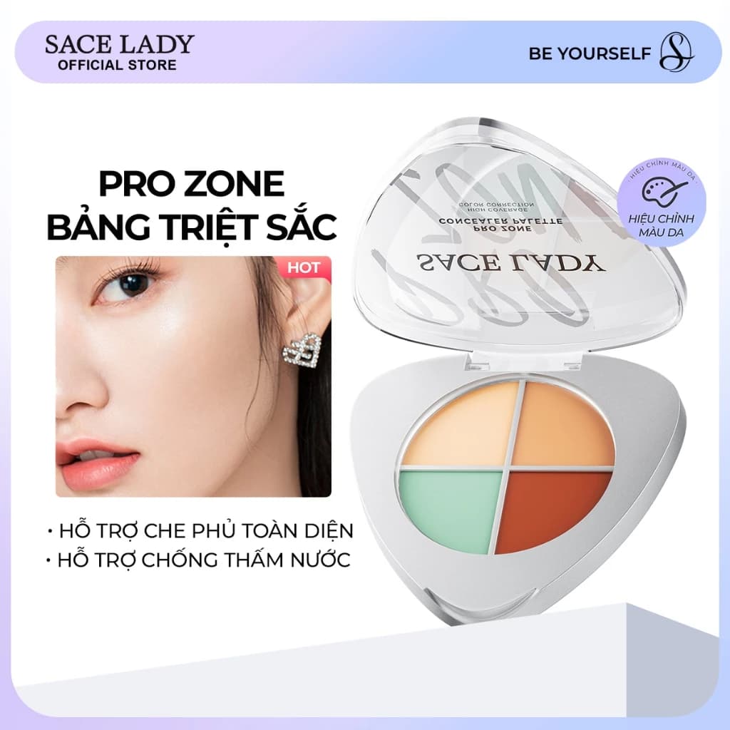 Bảng Kem Che Khuyết điểm SACE LADY Chống Thấm Nước Giúp Hiệu Chỉnh Màu Da 5.6g
