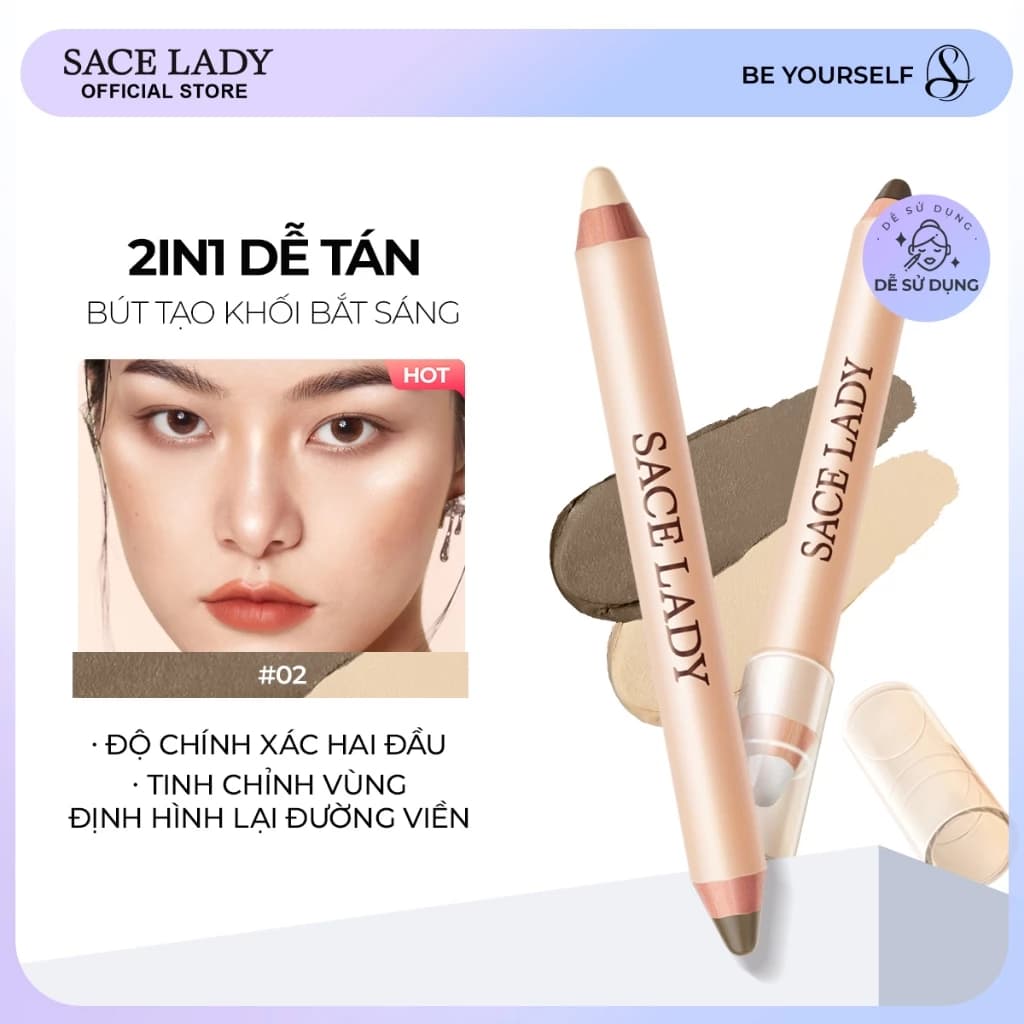 Bút Tạo Khối SACE LADY Hai đầu Trang điểm Mượt Mà Tự Nhiên 3.2g