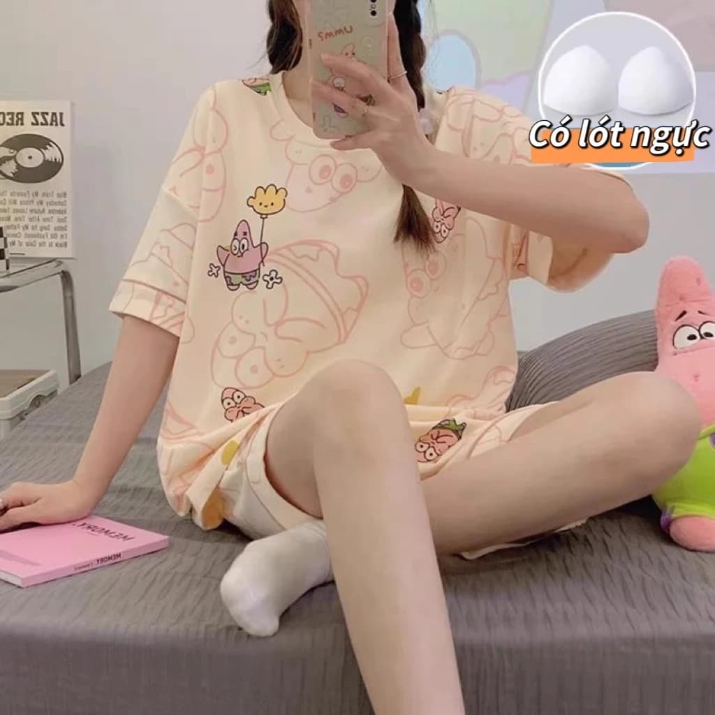 【Có đệm ngực】Áo ngủ nữ 2026 mới, màu kẹo ngọt, sắc màu rực rỡ, tay ngắn quần ngắn, chất liệu mỏng nhẹ, đồ mặc nhà cho thiếu nữ mùa hè thu, có thể mặc ra ngoài.