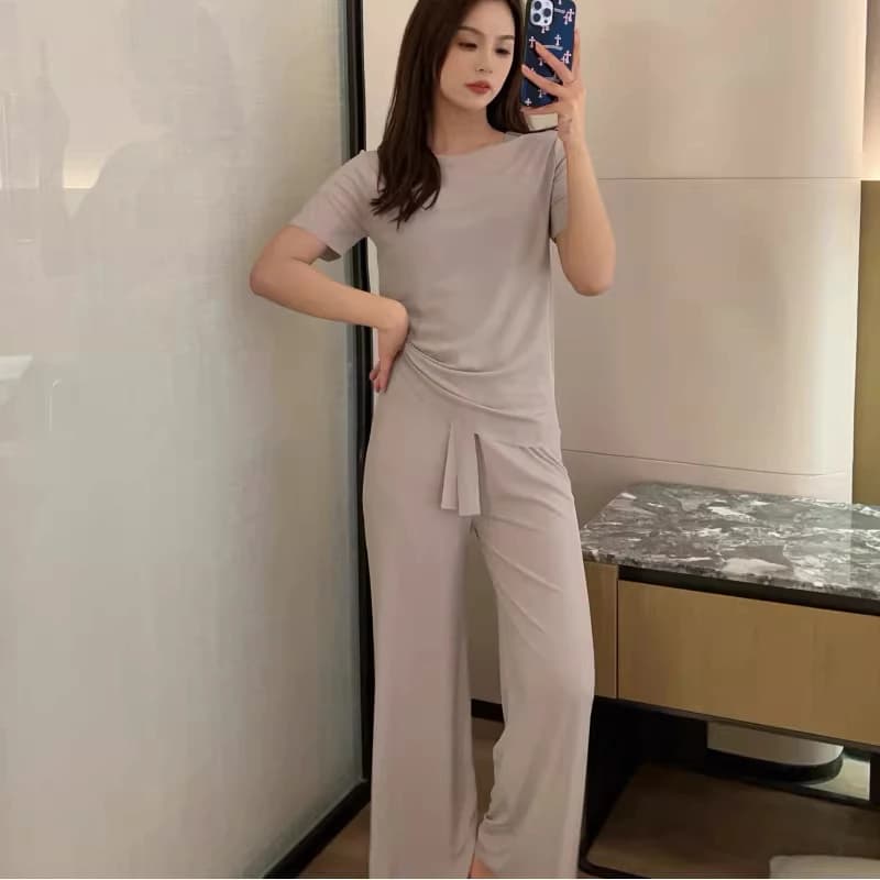 [GIẢM GIÁ SỐC]【Sợi mát】Bộ đồ ngủ mặc nhà mùa hè chất liệu sợi thoáng mát, tay ngắn quần dài, cực kỳ mát dịu