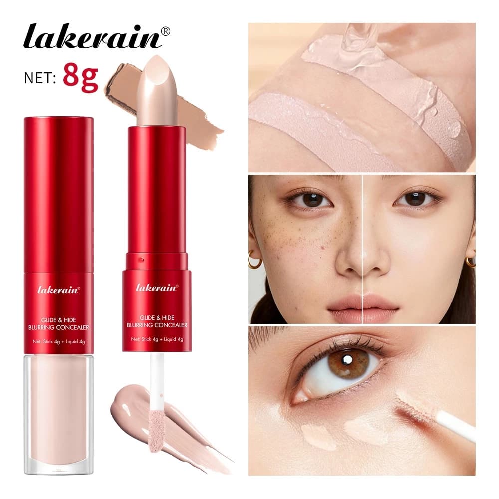 Kem che khuyết điểm dạng nhòe Lakerain Glide & Hide 8g (Liquid 4g + Stick 4g) Kem che khuyết điểm kép Stick & Tip, bao gồm vết mụn, quầng thâm và vết thâm trên da, làm mịn nếp nhăn