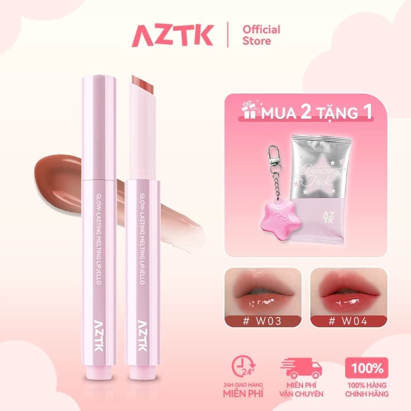 AZTK Son Thỏi Bóng Căng Bóng Mềm Môi Ẩm Mượt Tự Nhiên Màu Đẹp 1.9g