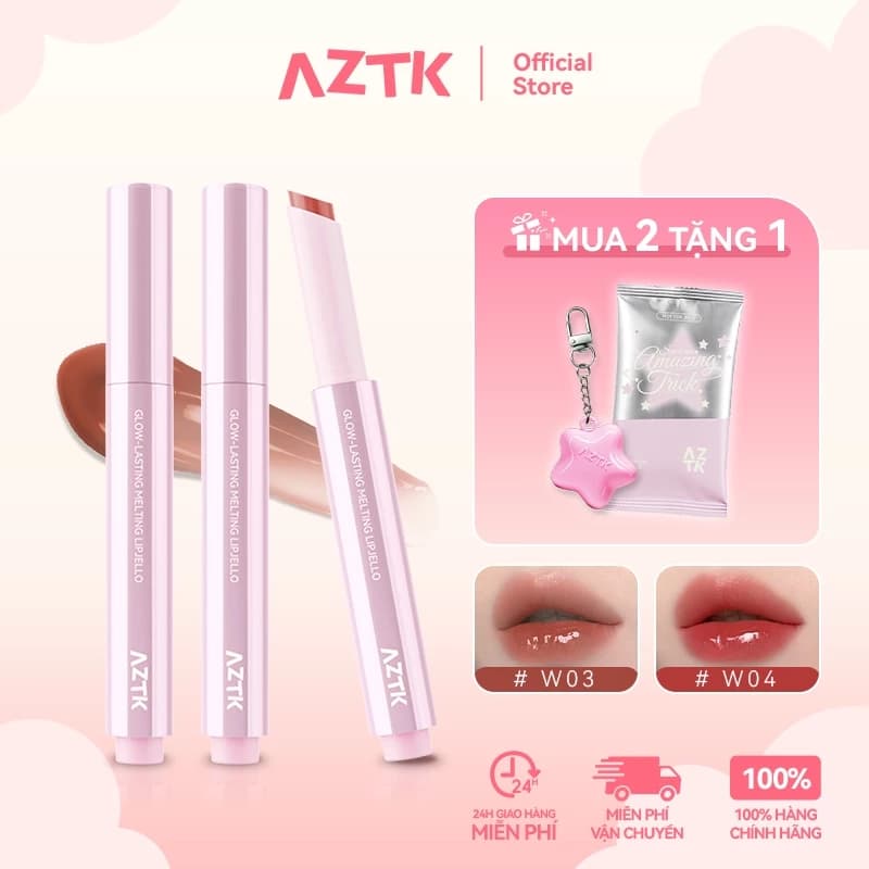 AZTK Son Thỏi Bóng Căng Bóng Mềm Môi Ẩm Mượt Tự Nhiên Màu Đẹp 1.9g
