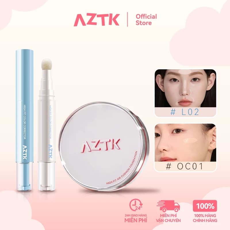 AZTK Combo Cushion Và Kem Che Khuyết Điểm Tự Nhiên Che Phủ Tốt Lâu Trôi