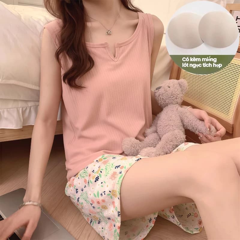 Áo Vest không tay Dopamine ngọt ngào 2026 Phong cách mới có miếng đệm ngực Phong cách mong muốn tinh khiết Mùa hè Bộ đồ hai mảnh mỏng có thể mặc bên ngoài
