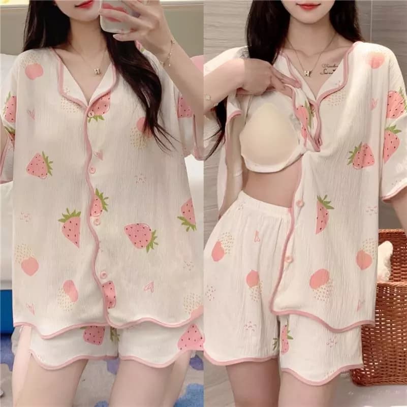 【BÁN CHẠY – CÓ MIẾNG ĐỘN NGỰC】Bộ đồ ngủ mùa hè cao cấp – Áo thun tay ngắn quần short – Đánh giá tốt, thoáng mát, dễ chịu