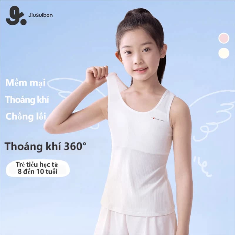 Áo Lá Học Sinh Cấp 1 JiuSuiban (8-10 Tuổi) Áo Lót Bé Gái Có Đệm Cotton Mỏng Thoáng Khí Chống Lộ