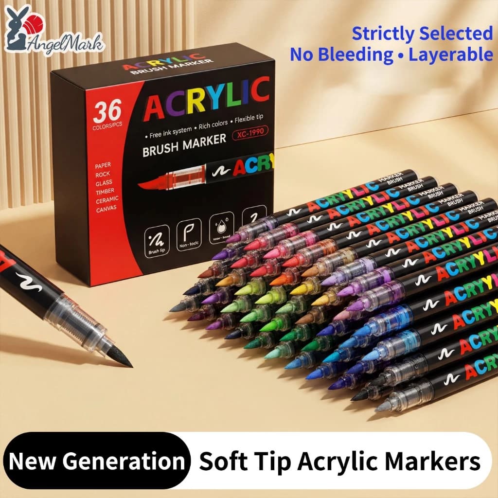 AngleMark Soft Tip Acrylic Bút Đánh Dấu Chất Lỏng Trực Tiếp Chống Thấm Nước Nhanh Khô DIY Nghệ Thuật Bút Đánh Dấu