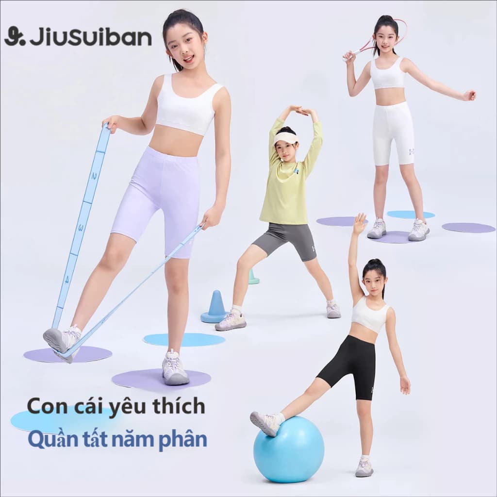 Jiusuiban Quần Crop Trẻ Em Ice Silk Thoáng Khí Sợi Thực Vật Co Giãn