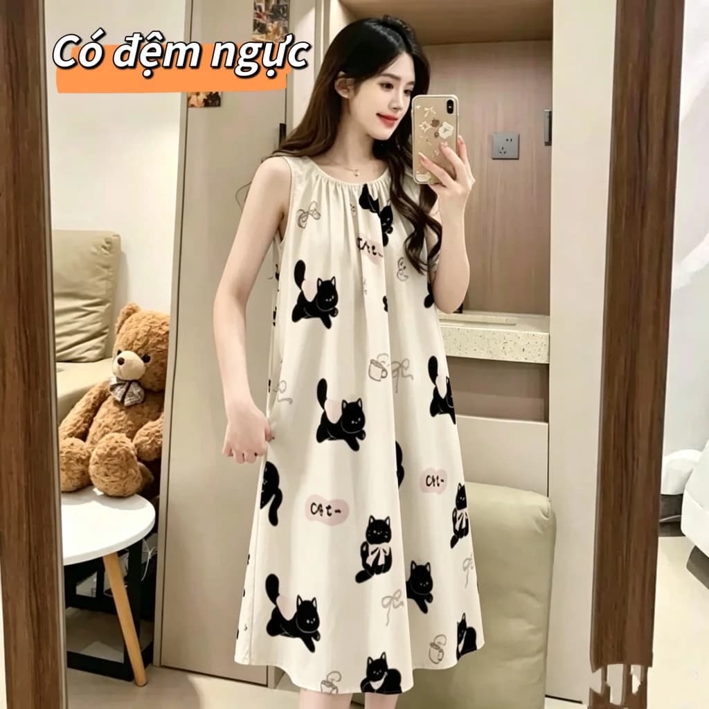 【Có độn ngực】Bộ đồ ngủ nữ mới xuân hè 2026: Áo cổ tròn dễ thương, chất cotton mềm mại, in họa tiết ngọt ngào, thiết kế đơn giản dáng rộng thoải mái【mặc nhà hay đi chơi đều xinh】
