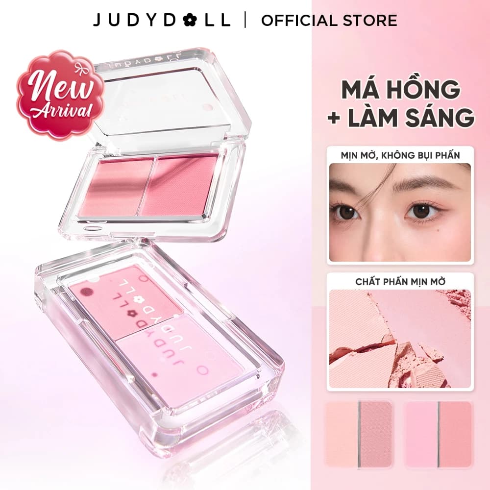 [MỚI] Phấn Má Hồng 02 Ô JUDYDOLL Dual Color Blush Mịn lì Chuẩn Màu Dễ Tán Bắt sáng lì 3,9g