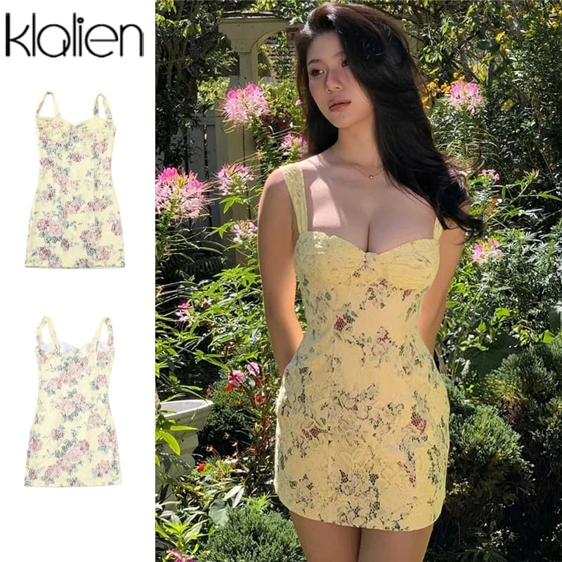 Klalien Đầm Ren Nữ Cổ Thấp In Hoa Thanh Lịch - Xu Hướng Mùa Hè Cho Sinh Nhật Ngọt Ngào