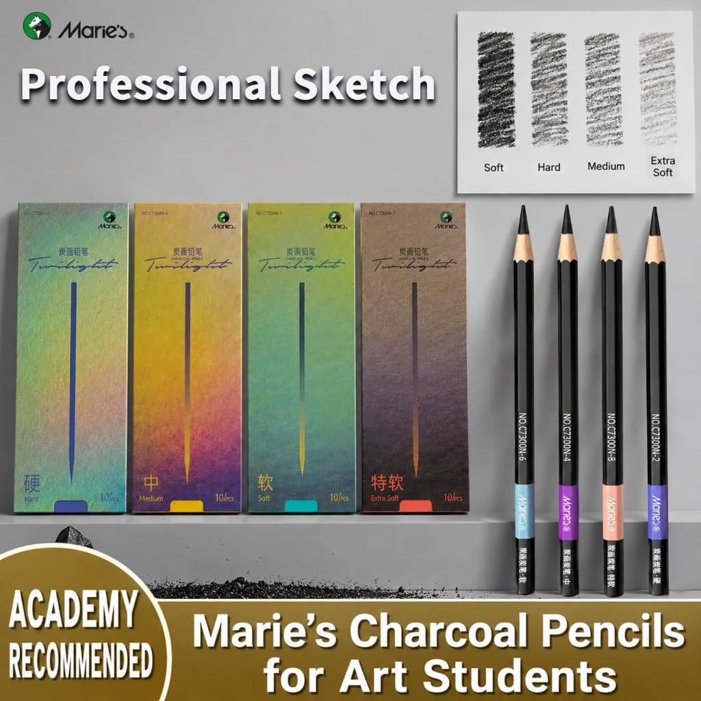 Bút chì than phác thảo Angel Mark Marie 's C7300 10 chiếc Vẽ mềm / vừa / cứng / cực mềm