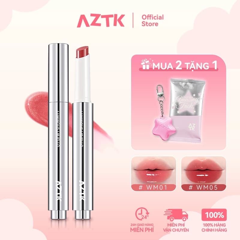 AZTK Son Thỏi Bóng Căng Bóng Mềm Môi Ẩm Mượt Tự Nhiên Màu Đẹp 1.9g